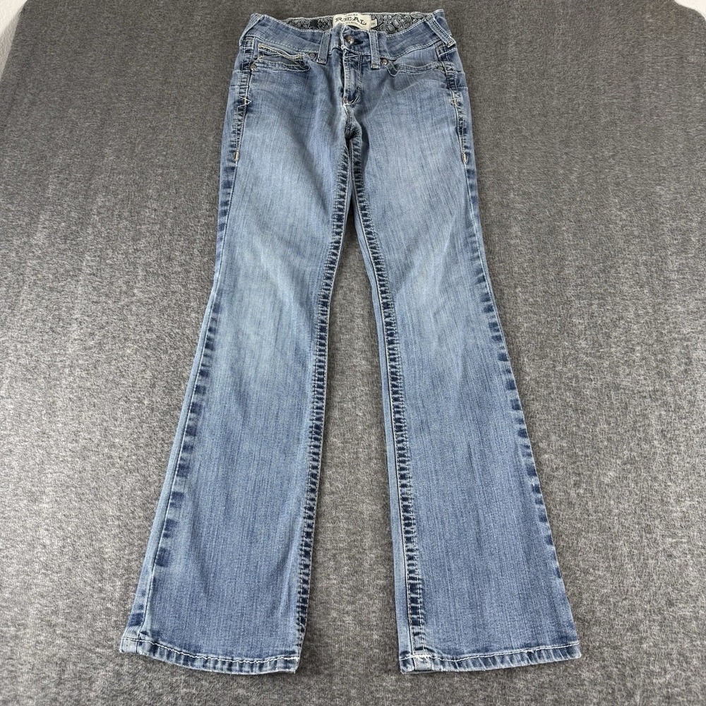 Ariat REAL Riding Jeans Womens 28R Mid Rise Boot Cut Light Wash Whipstitch